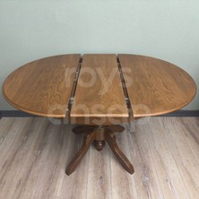 Roys Ahşap 100 Cm Açık Ceviz Yuvarlak Açılabilen Baba Ayak Yemek Masası