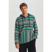 Clandestino Çizgili Kapşonlu Etnik Erkek Gömlek Yeşil