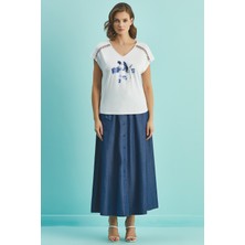 Guitar Kloş Mavi Pamuklu Etek