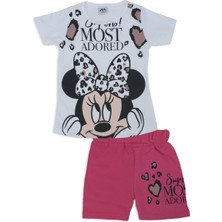 Bebelop Kız Çocuk Mickey Mouse Kalp Baskılı 2'li Alt Üst Şort Takım
