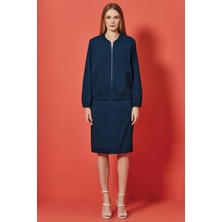 Guitar Ribanalı Lacivert Poplin Etek