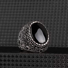 Tesbih Sepetim Oval Model Onix Taşlı 925 Ayar Gümüş Yüzük