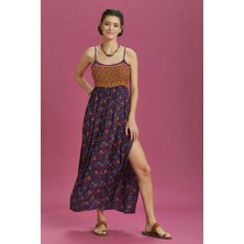 Los Banditos Askılı Yırtmaçlı Çiçekli Robadan Elbise