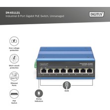 Digitus 8 Port Gigabit Ethernet Ağ Poe Anahtarı, Endüstriyel, Yönetilmeyen
