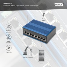 Digitus 8 Port Gigabit Ethernet Ağ Poe Anahtarı, Endüstriyel, Yönetilmeyen