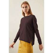 Tena Moda Kadın Kahve Bisiklet Yaka Reglan Kol Basic Triko