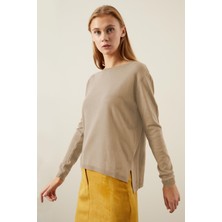 Tena Moda Kadın Karamel Bisiklet Yaka Reglan Kol Basic Triko