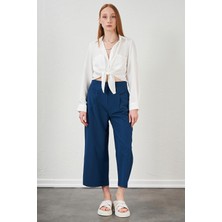 Tena Kadın Indigo Kısa Palazzo Poplin Pantolon