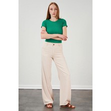 Tena Kadın Taş Beli Düğmeli Palazzo Keten Pantolon