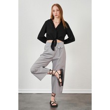 Tena Kadın Gri Kısa Palazzo Poplin Pantolon