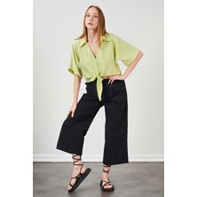 Tena Kadın Siyah Kısa Palazzo Poplin Pantolon