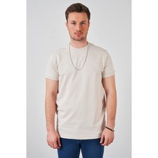 Tena Erkek Bej Kolu Ribanalı Iki Ip Rahat Kalıp T-Shirt
