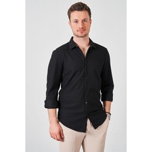 Tena Erkek Siyah Ottoman Uzun Kol Cepsiz Slim Fit Gömlek