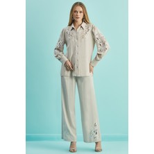 Guitar Geniş Paça Bej Keten Pantolon