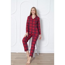 Farya Home Dreamy Pamuklu Ekoseli Uzun Kollu Önden Düğmeli Gömlek Pijama Takımı