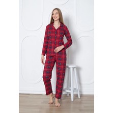 Farya Home Dreamy Pamuklu Ekoseli Uzun Kollu Önden Düğmeli Gömlek Pijama Takımı