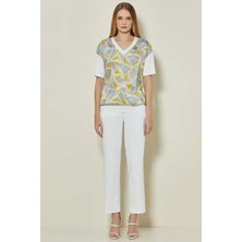 Guitar Düz Paça Beyaz Dokuma Pantolon