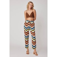 Vitrin Zikzak Desenli Beli Bağlamalı Pantolon