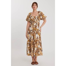 Vitrin Gipeli Balon Kol Desenli  Uzun Elbise