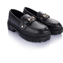 Getcho Edam Çift Tokalı Kadın Siyah Loafer Ayakkabı