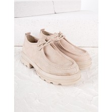 Getcho Ozuna Kadın Süet Bej Bağcıklı Günlük Ayakkabı