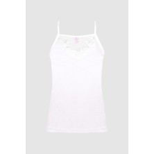 Ceylanoğlu 6'lı Bayan Ribana Güpürlü Ip Askılı ATLET-182 Beyaz