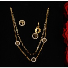 Happybox Happy Box-X Lüks Hediye Kutulu Gold Renk Hayat Ağaçlı 2'li Çelik Kolye & Küpe Seti