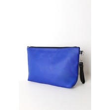 Jack Tonio Kadın Vegan Deri Clutch Fermuarlı Mavi Baskılı Omuz Çantası