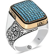 Takıfest 925 Ayar Gümüş Erkek Yüzük Mıhlama Zirkon Taşlı Otantik Işlemeli