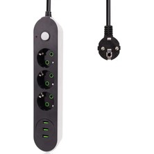 Markafox Akım Korumalı Akıllı Grup Priz 3'lü ve 3'lü USB Şarj Portu 2 Metre Uzatma Kablolu