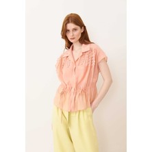 ROMAN Çift Cepli Beli Büzgülü Düşük Omuz Gömlek Somon Y2413568_020