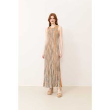 ROMAN Simli Ajur Desenli Kolsuz Midi Boy Elbise Oranj - Multi Y2471011_636