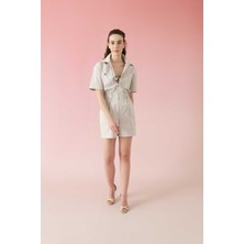 ROMAN Önden Fermuarlı Beli Lastikli Şort Tulum Taş Y2412415_044