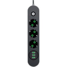 Markafox Akım Korumalı Grup Priz 3'lü ve 3 USB Şarj Portu Kesintilere Karşı Akım Korumalı Priz 2 Metre