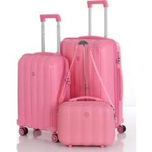 Mçs Kırılmaz Polipropilen 3'lü Valiz Seti Orta & Kabin & Makyaj Pembe V305