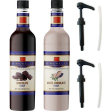 Simonelli Kahve ve Kokteyl Şurubu Çikolata Aromalı + Beyaz Çikolata Aromalı 700 ml + 2 Adet Pompa Simonelli