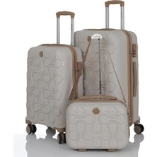 Mçs Kırılmaz Polipropilen 3'lü Valiz Seti Orta & Kabin & Makyaj Kemik-Şampanya V376