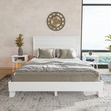 Renazzo Hüma Model Beyaz Renk Çam Ahşap Karyola ve Iki Komodin Set ( Yatay )