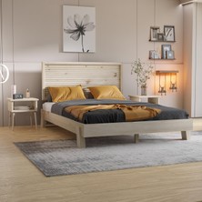 Renazzo Ebruli Model Vernikli Çam Ahşap Karyola ve Iki Komodin Set ( Yatay )