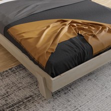 Renazzo Ebruli Model Vernikli Çam Ahşap Karyola ve Iki Komodin Set ( Yatay )