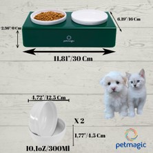 Petmagic Akrilik Pleksi Evcil Hayvan Beyaz Seramik Kaseli Kedi ve Sm Köpek Mama Su Kabı-Kyeşil