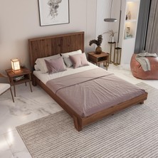 Renazzo Alaz Model Ceviz Renk Çam Ahşap Karyola ve Iki Komodin Set ( Dikey )