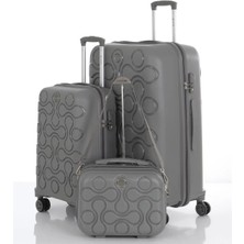 Mçs Kırılmaz Polipropilen 3'lü Valiz Seti Büyük & Kabin & Makyaj Gri V376