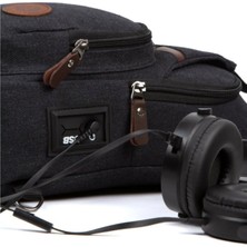 Tuldar Unisex Siyah Kanvas Kumaş Usb Ve Kulaklık Çıkışlı Çapraz Göğüs Bel Ve Omuz Çantası tul037