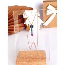 925 Ayar Gümüş Firuze Taş Gold Pembe Siyah Zirkon Taşlı Ok Trend Kadın Kolye Sevgililer Günü Hediye