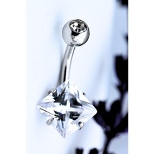 Tükkan Accessories Çift Zirkon Taş Kare Detay Göbek Piercing 316L Cerrahi ÇELİK-GBKPR74