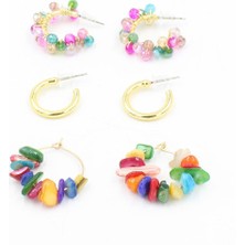 Chantaky 092 2003 Renkli Taşlı Üçlü Küpe Seti Renkli Tek Ebat