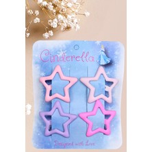 Cinderella 4'lü Mat Pembe Tonlu Yıldız Çıt Çıt Toka Seti - Yıldız Çıtçıtlı Toka - Y2K Star Yıldızlı Çıtçıt Toka