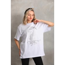 Drgy Unisex Taş Desenli Oversize T-Shirt - Beyaz