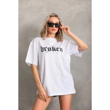 Drgy Unisex Baskılı Oversize T-Shirt - Beyaz